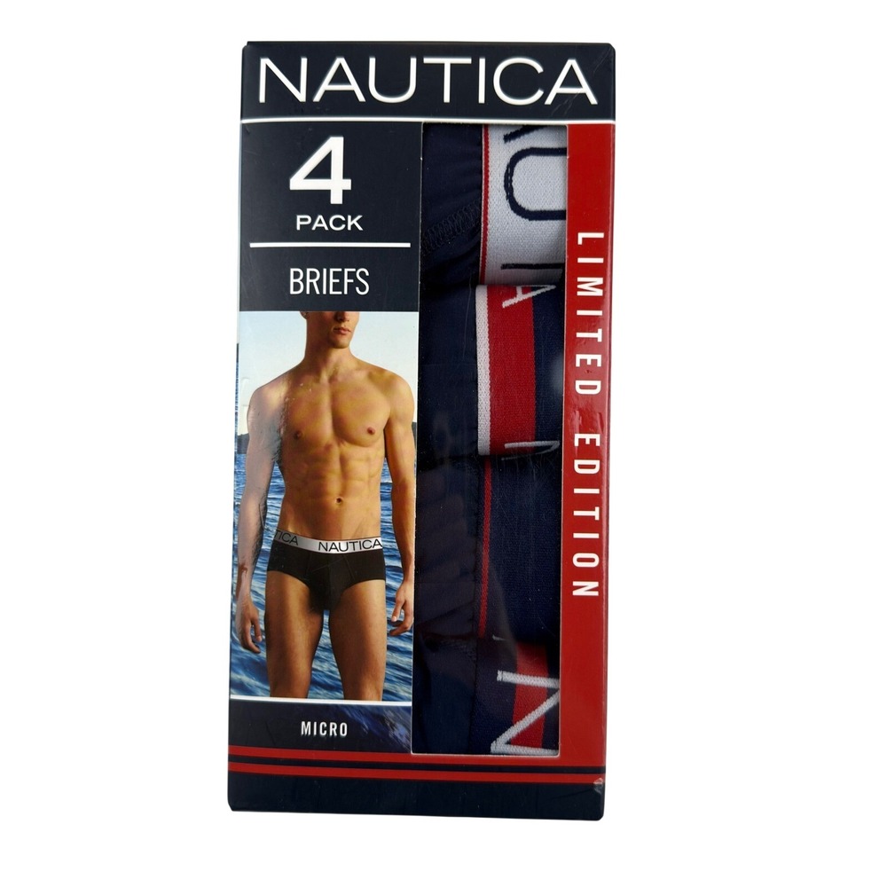 Nautica Mens 4 Pack Micro Briefs Navy Blue Limited Edition Size Medium 32-34 New